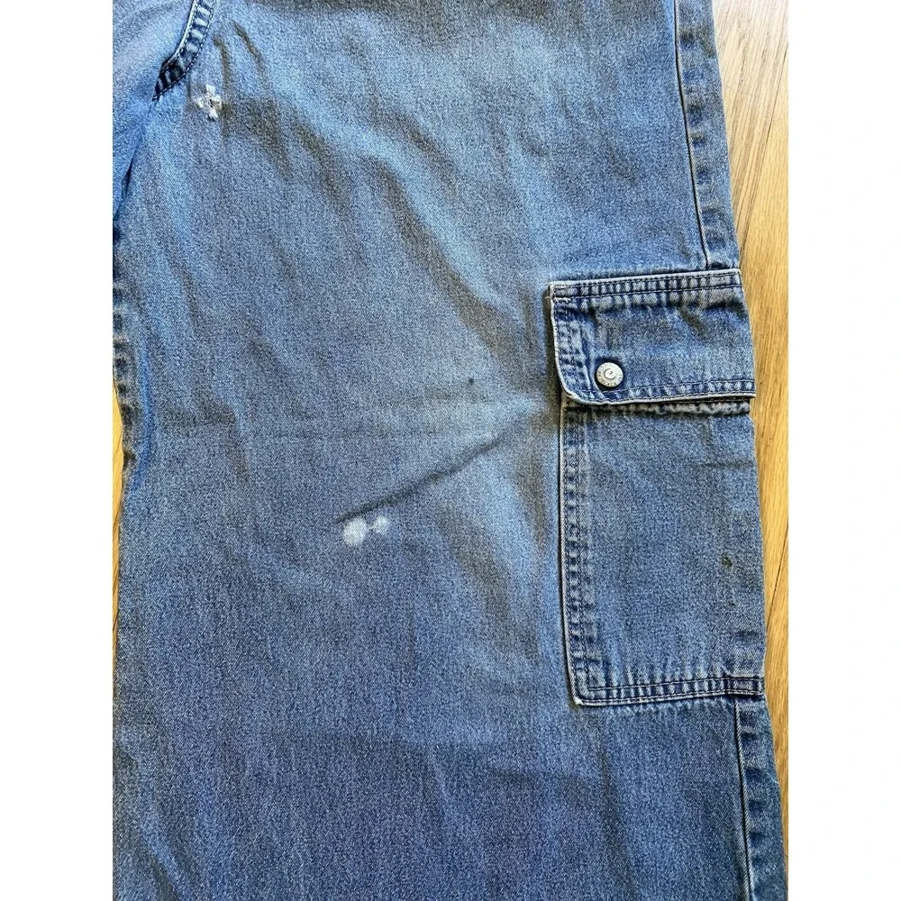 Vintage 90s KIKWEAR Wide Leg Denim Cargo Capri Pants Rave Skater Y2K -size S